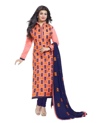 Femilyn Women's Chanderi Unstitched Salwar Suit-Material With Dupatta (Orange,2.2 Mtrs)