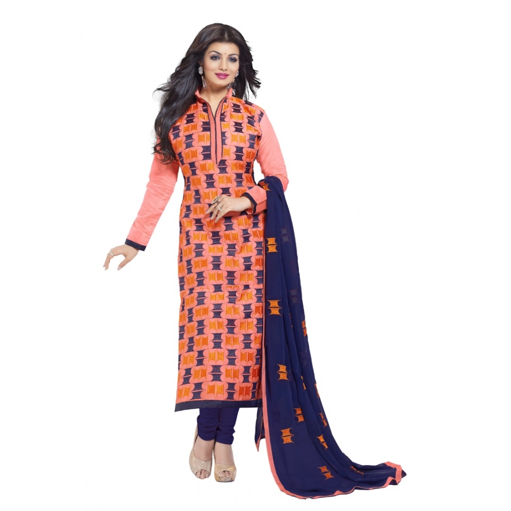 Femilyn Women's Chanderi Unstitched Salwar Suit-Material With Dupatta (Orange,2.2 Mtrs)