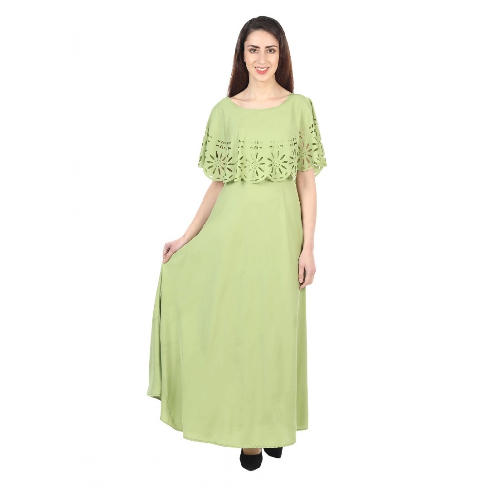 Femilyn Women's Crepe Solid Sleeveless Full Length Gown(Light Green)