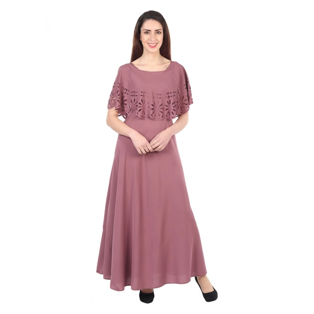 Femilyn Women's Crepe Solid Sleeveless Full Length Gown(Light Brown)