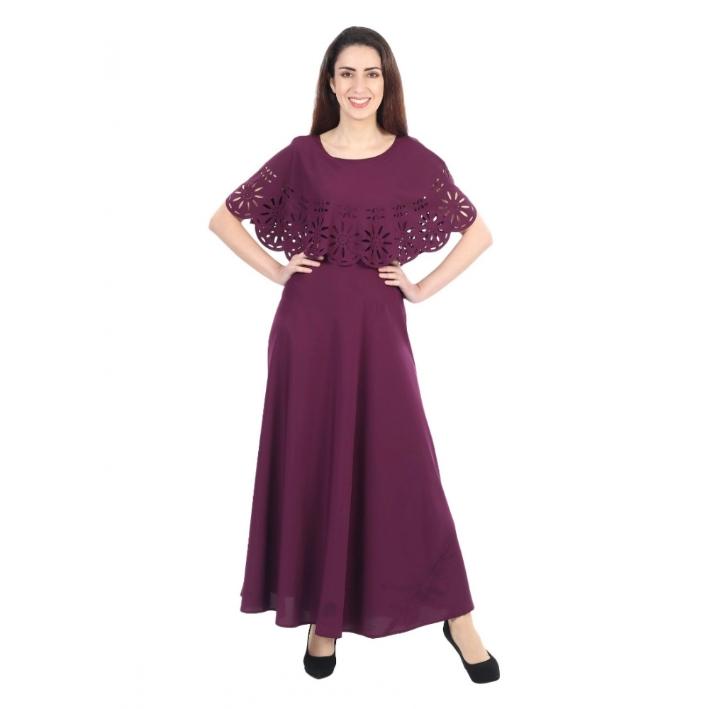 Femilyn Women's Crepe Solid Sleeveless Full Length Gown(Maroon)