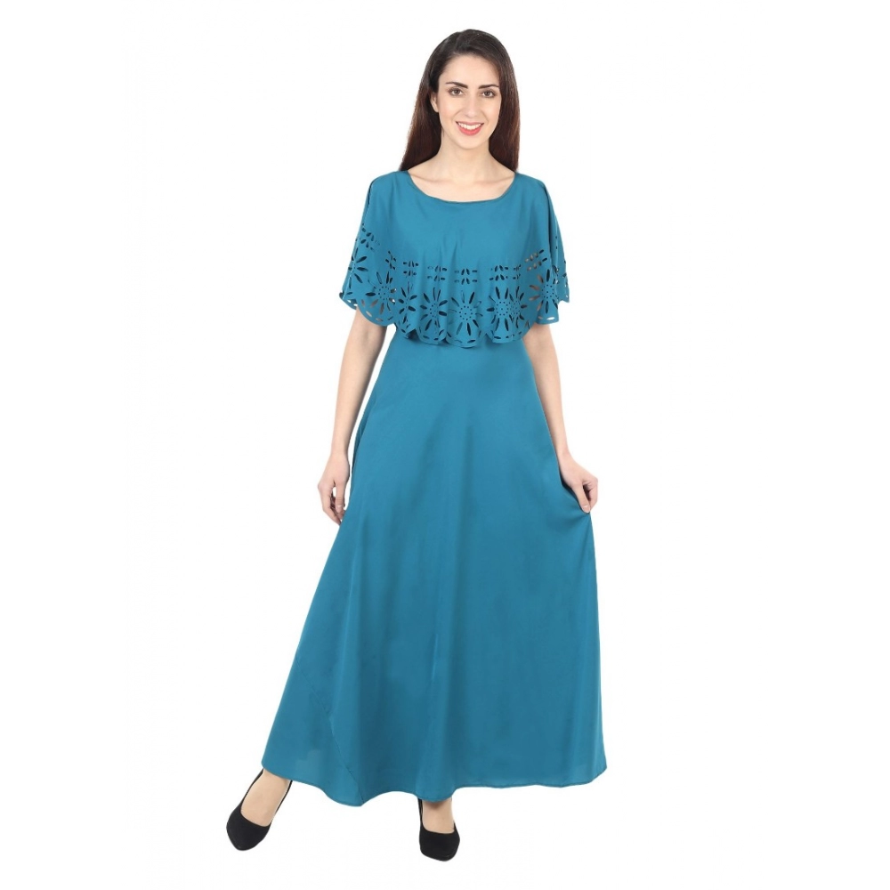 Femilyn Women's Crepe Solid Sleeveless Full Length Gown(Light Blue)