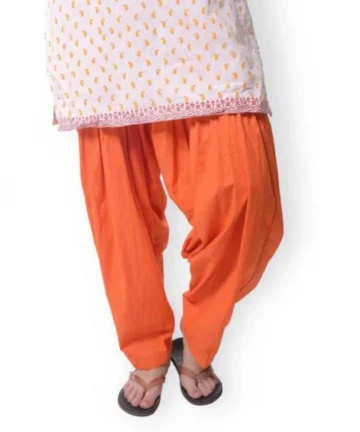 Femilyn Women's Cotton Solid Patiyala (Color:Orange)