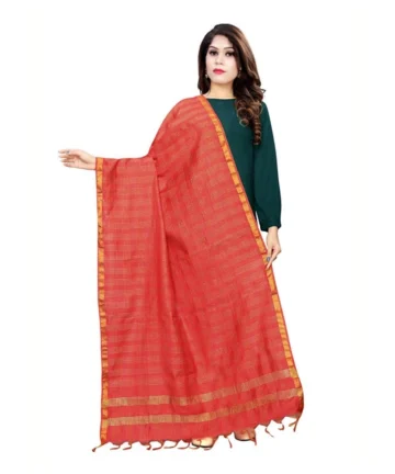 Femilyn Women's Cotton Jari Woven Work Dupatta (Red, Length:2-2.4 mtr)