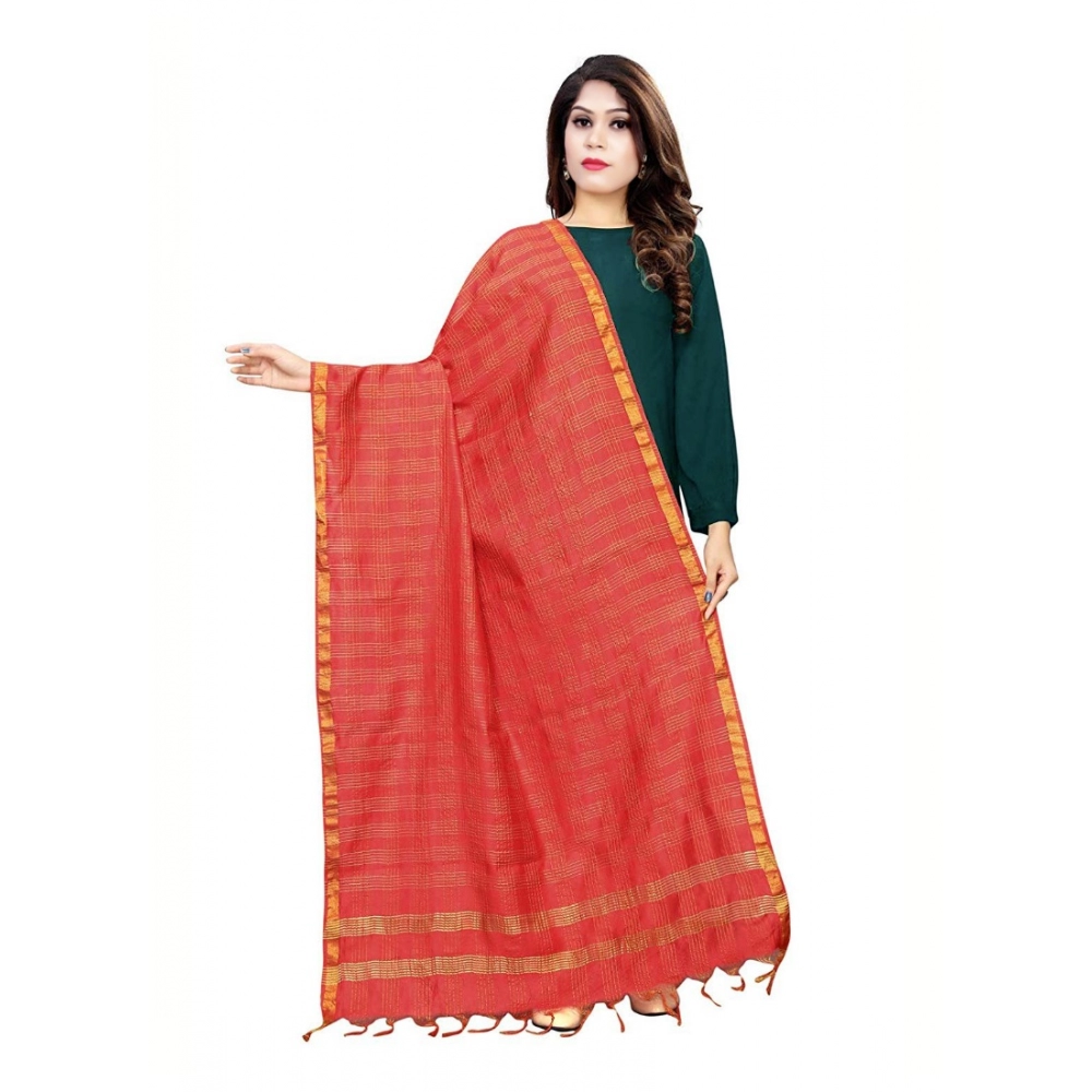 Femilyn Women's Cotton Jari Woven Work Dupatta (Red, Length:2-2.4 mtr)