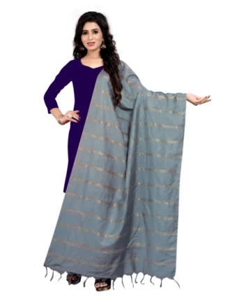 Femilyn Women's Cotton Jari Woven Work Dupatta (Grey, Length:2-2.4 mtr)