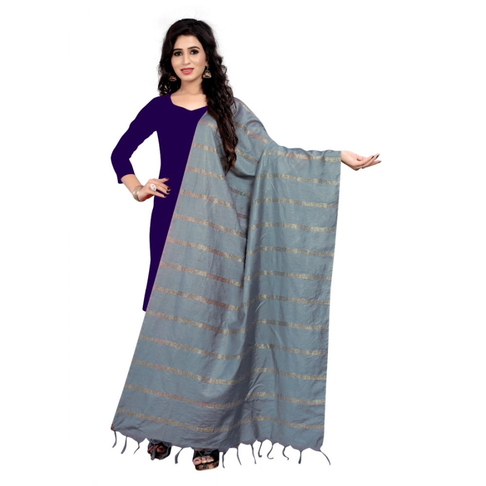 Femilyn Women's Cotton Jari Woven Work Dupatta (Grey, Length:2-2.4 mtr)