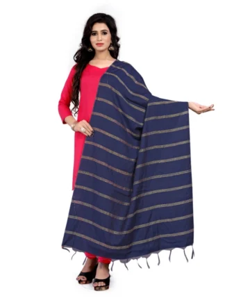 Femilyn Women's Cotton Jari Woven Work Dupatta (Blue, Length:2-2.4 mtr)