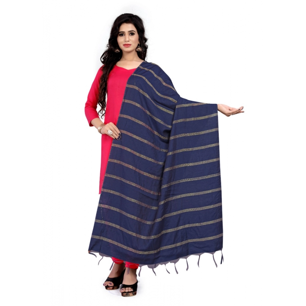 Femilyn Women's Cotton Jari Woven Work Dupatta (Blue, Length:2-2.4 mtr)