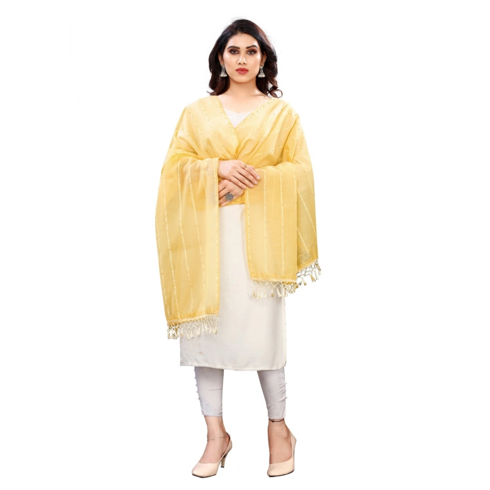 Femilyn Women's Cotton Silk Strips Printed Dupatta (Yellow, Length:2-2.4 mtr)
