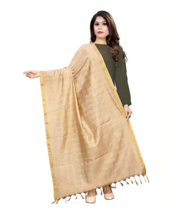 Femilyn Women's Cotton Jari Woven Work Dupatta (Beige, Length:2-2.4 mtr)