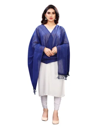 Femilyn Women's Cotton Silk Strips Printed Dupatta (Blue, Length:2-2.4 mtr)