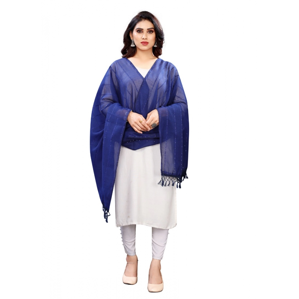 Femilyn Women's Cotton Silk Strips Printed Dupatta (Blue, Length:2-2.4 mtr)