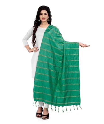 Femilyn Women's Cotton Jari Woven Work Dupatta (Green, Length:2-2.4 mtr)