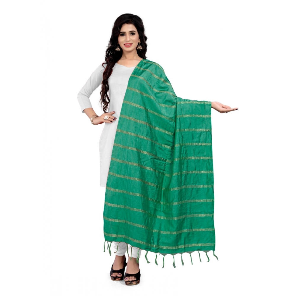 Femilyn Women's Cotton Jari Woven Work Dupatta (Green, Length:2-2.4 mtr)
