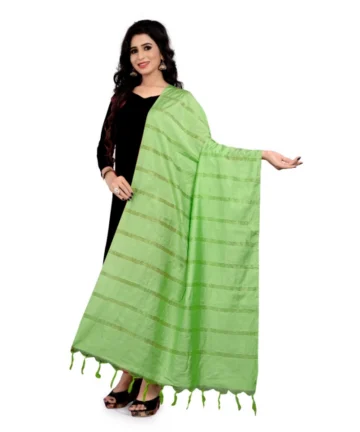 Femilyn Women's Cotton Jari Woven Work Dupatta (Parrot Green, Length:2-2.4 mtr)