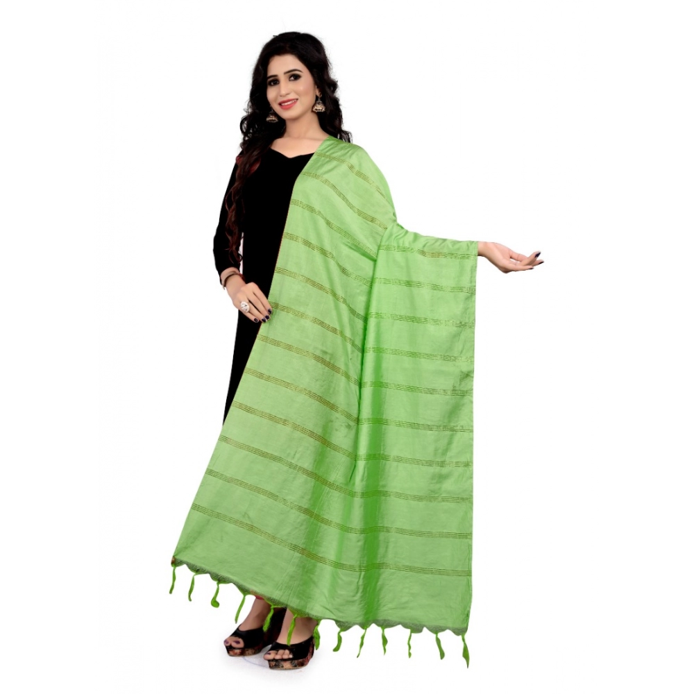 Femilyn Women's Cotton Jari Woven Work Dupatta (Parrot Green, Length:2-2.4 mtr)