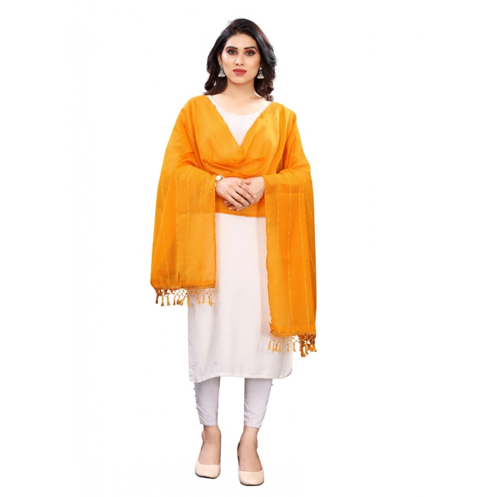 Femilyn Women's Cotton Silk Strips Printed Dupatta (Musterd Yellow, Length:2-2.4 mtr)
