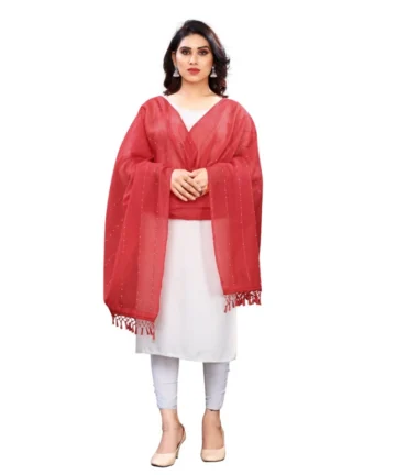 Femilyn Women's Cotton Silk Strips Printed Dupatta (Maroon, Length:2-2.4 mtr)