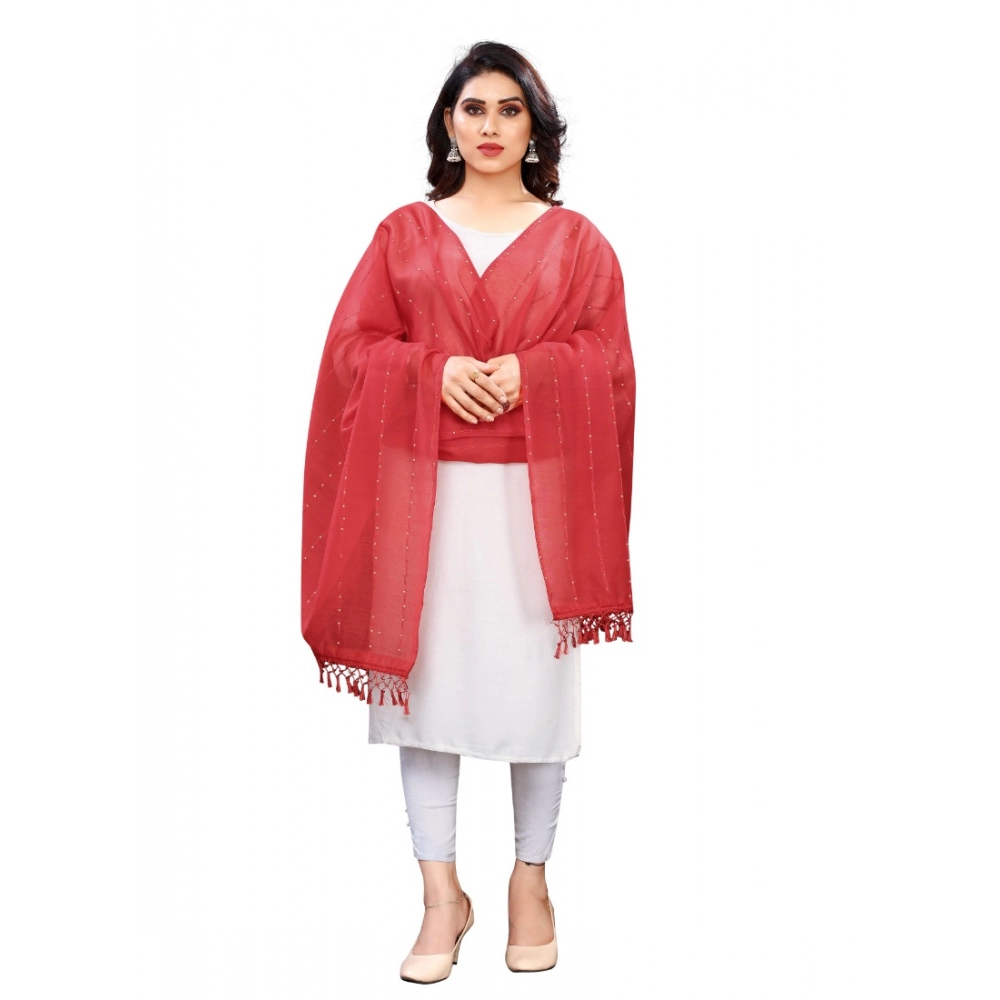 Femilyn Women's Cotton Silk Strips Printed Dupatta (Maroon, Length:2-2.4 mtr)