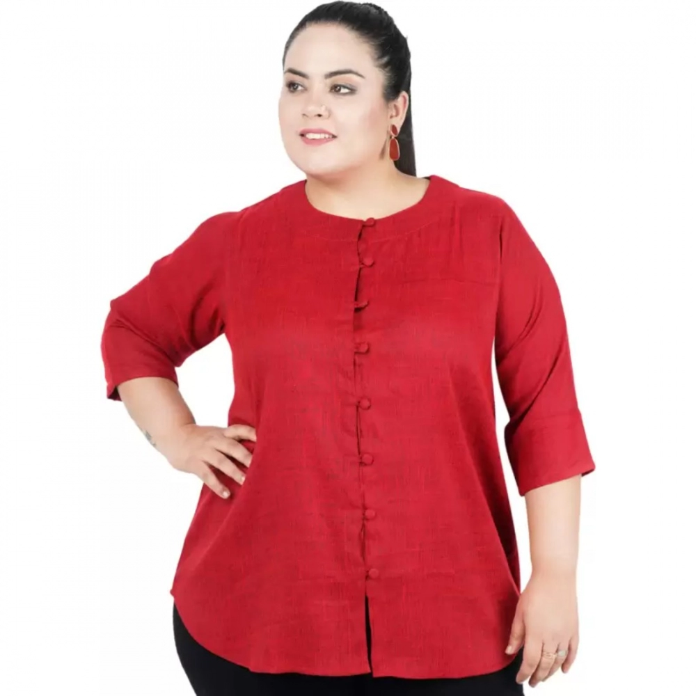 Femilyn Women's Casual Solid Maroon Top (Color:Maroon, Material:Cotton Linen Blend)