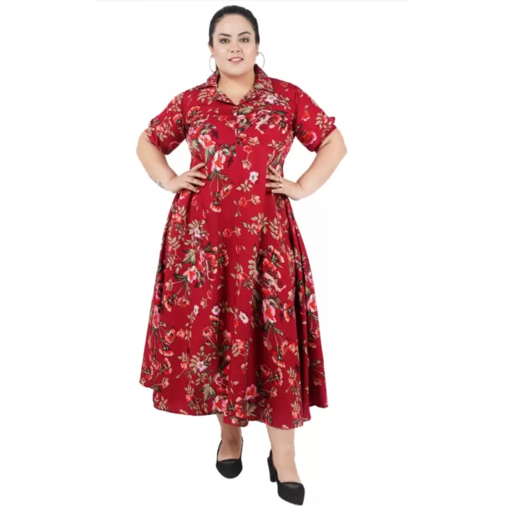 Femilyn Women's Fit And Flare Maroon Dress (Color:Maroon, Material:Polyester)