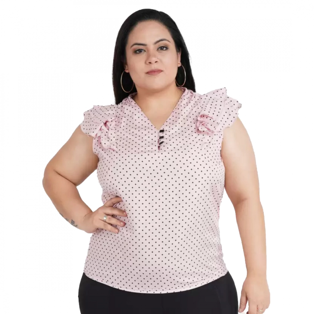 Femilyn Women's Casual Flared Sleeve Printed Pink Top (Color:Pink, Material:Crepe)
