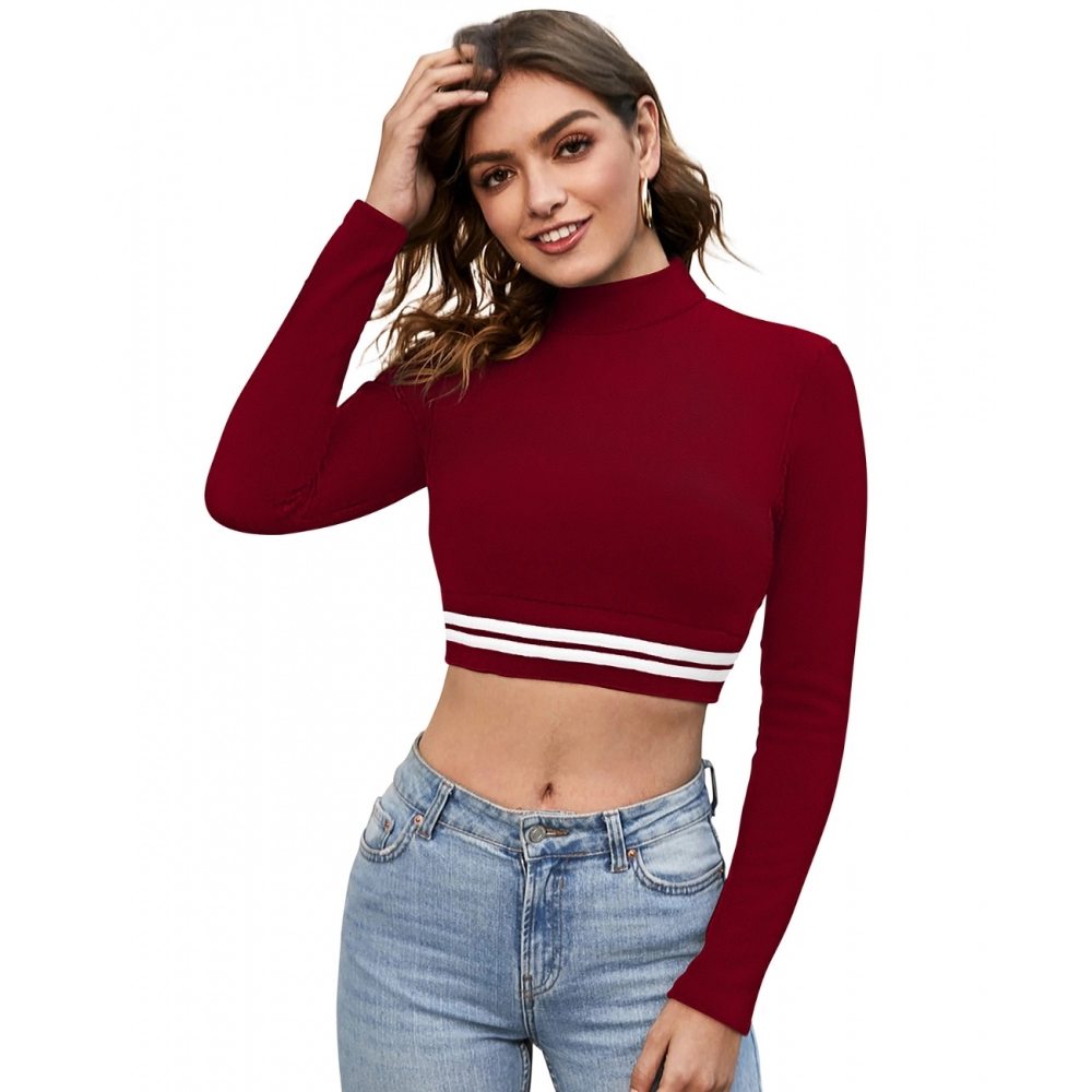 Femilyn Women's Western Wear Hosiery Crop-Top (Maroon)