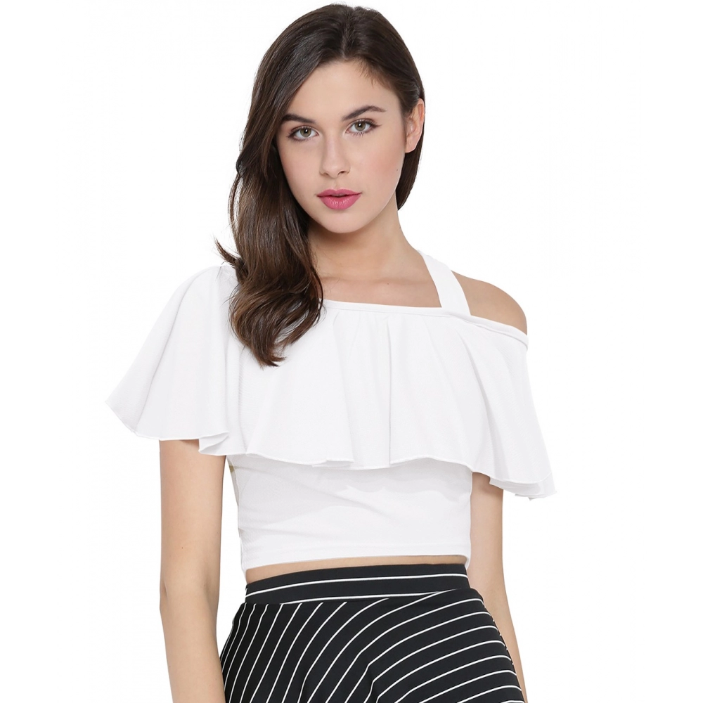 Femilyn Women's Western Wear Hosiery Crop Top (White)