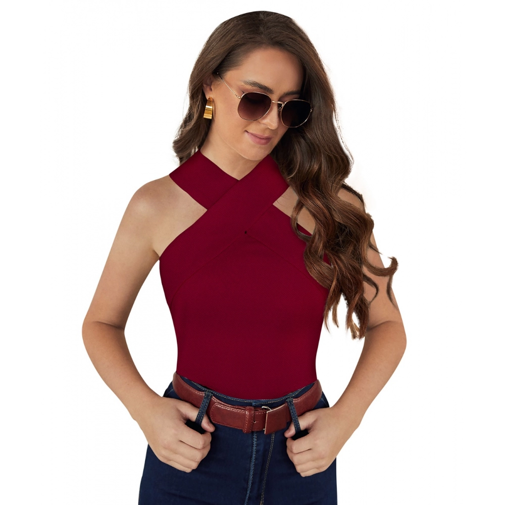 Femilyn Women's Western Wear Hosiery T Shirts (Maroon)