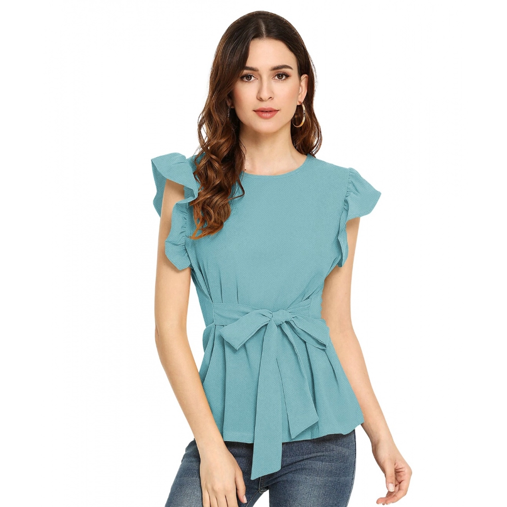 Femilyn Women's Western Wear Hosiery T Shirts (Light Blue)