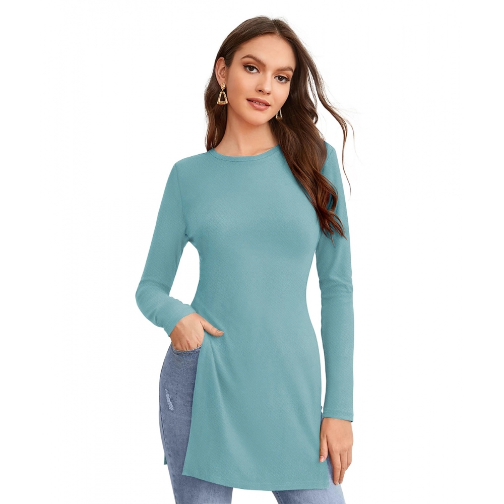 Femilyn Women's Western Wear Hosiery T Shirts (Light Blue)