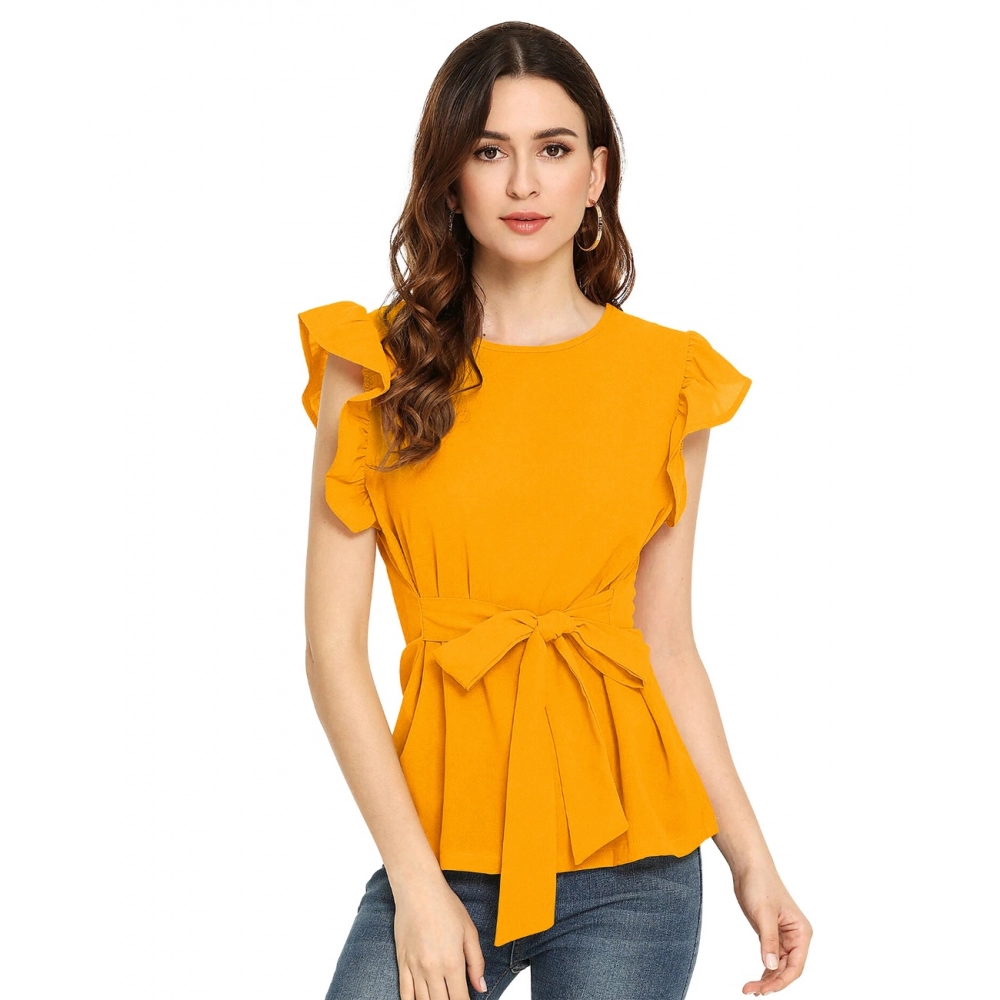 Femilyn Women's Western Wear Hosiery T Shirts (Yellow)