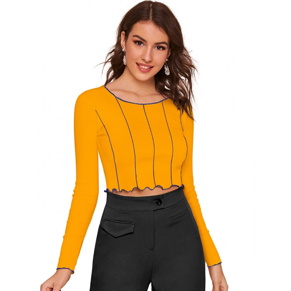 Femilyn Women's Western Wear Hosiery Crop Top (Yellow)