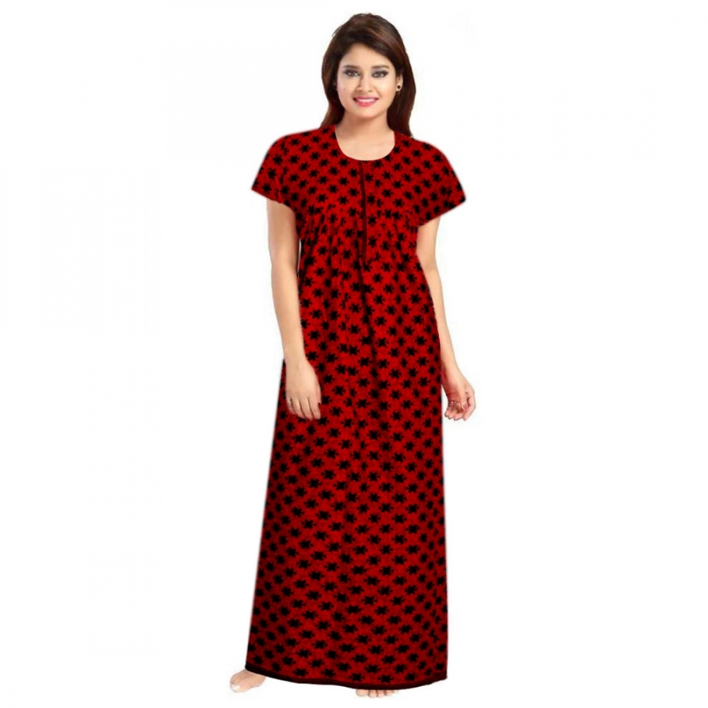 Femilyn Women's Cotton Printed Maxi Nighty (Red)