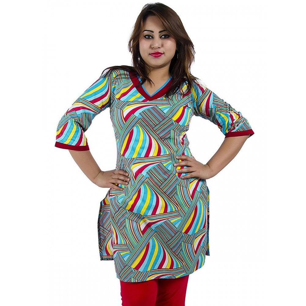 Femilyn Women's Rayon Kurtis (Red, Multi, S)