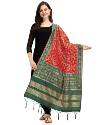Femilyn Women's Silk Pure weaving Work Duppatta (Red, Length: 2-2.3 Mtrs)