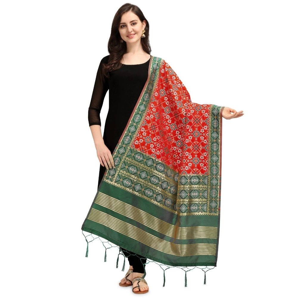 Femilyn Women's Silk Pure weaving Work Duppatta (Red, Length: 2-2.3 Mtrs)