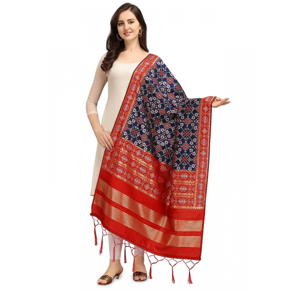 Femilyn Women's Silk Pure weaving Work Duppatta (Navy Blue, Length: 2-2.3 Mtrs)