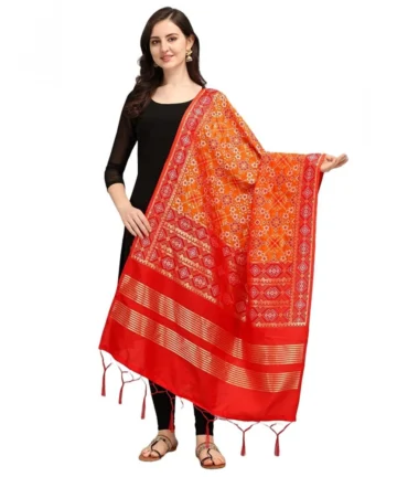 Femilyn Women's Silk Pure weaving Work Duppatta (Orange, Length: 2-2.3 Mtrs)