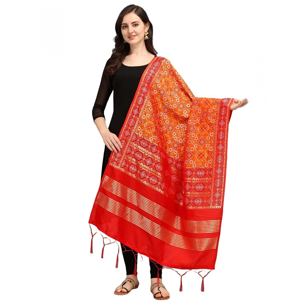 Femilyn Women's Silk Pure weaving Work Duppatta (Orange, Length: 2-2.3 Mtrs)
