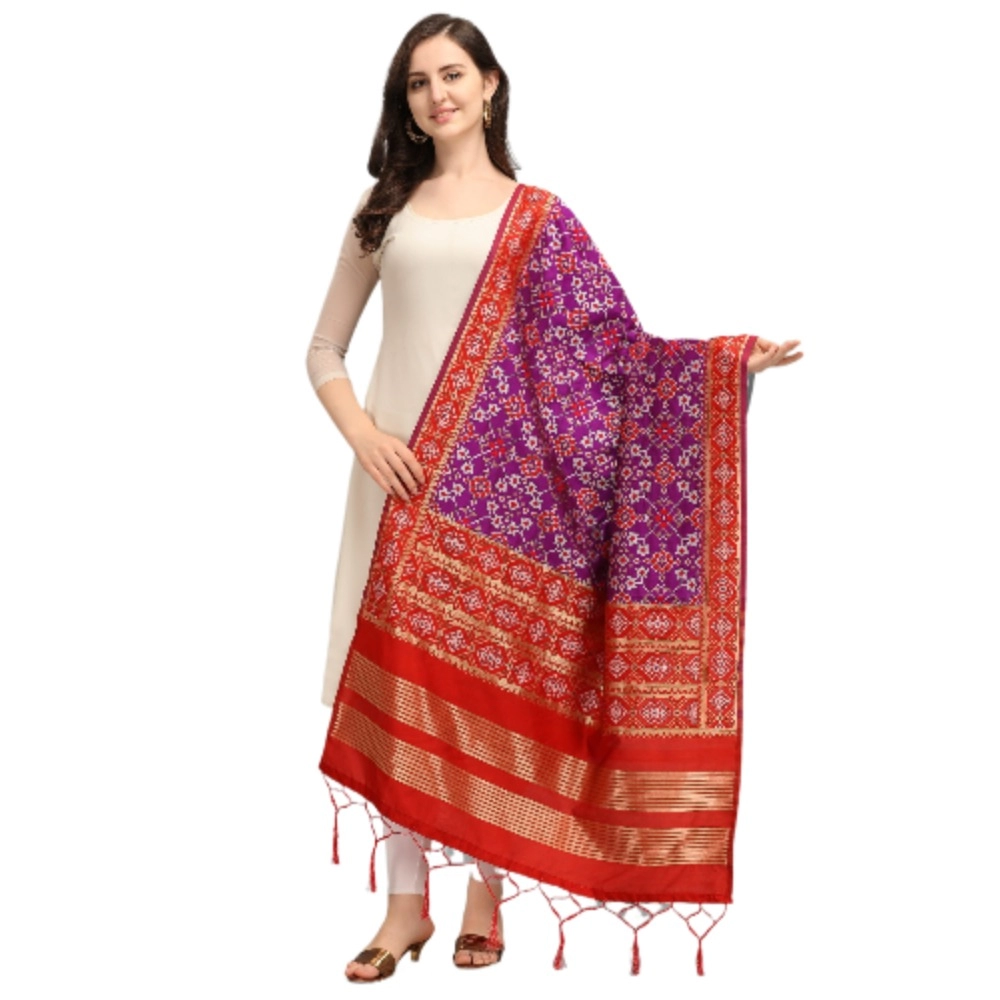 Femilyn Women's Silk Pure weaving Work Duppatta (Purple, Length: 2-2.3 Mtrs)