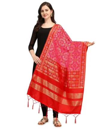 Femilyn Women's Silk Pure weaving Work Duppatta (Pink, Length: 2-2.3 Mtrs)