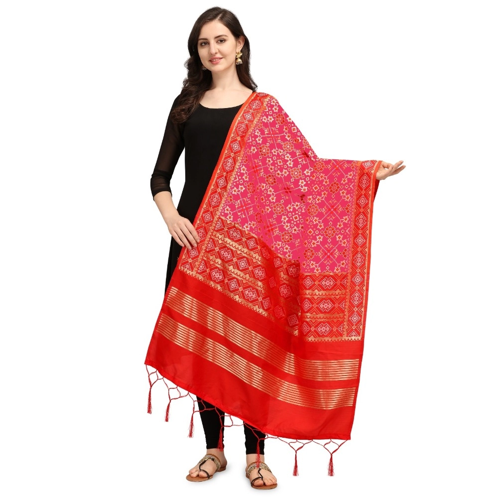 Femilyn Women's Silk Pure weaving Work Duppatta (Pink, Length: 2-2.3 Mtrs)