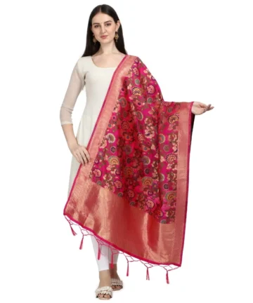 Femilyn Women's Silk Pure Zari weaving Duppatta (red, Length: 2-2.3 Mtrs)