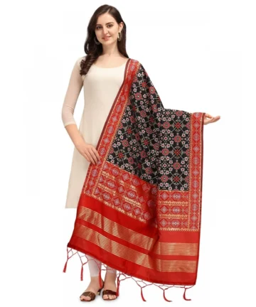Femilyn Women's Silk Pure weaving Work Duppatta (Black, Length: 2-2.3 Mtrs)
