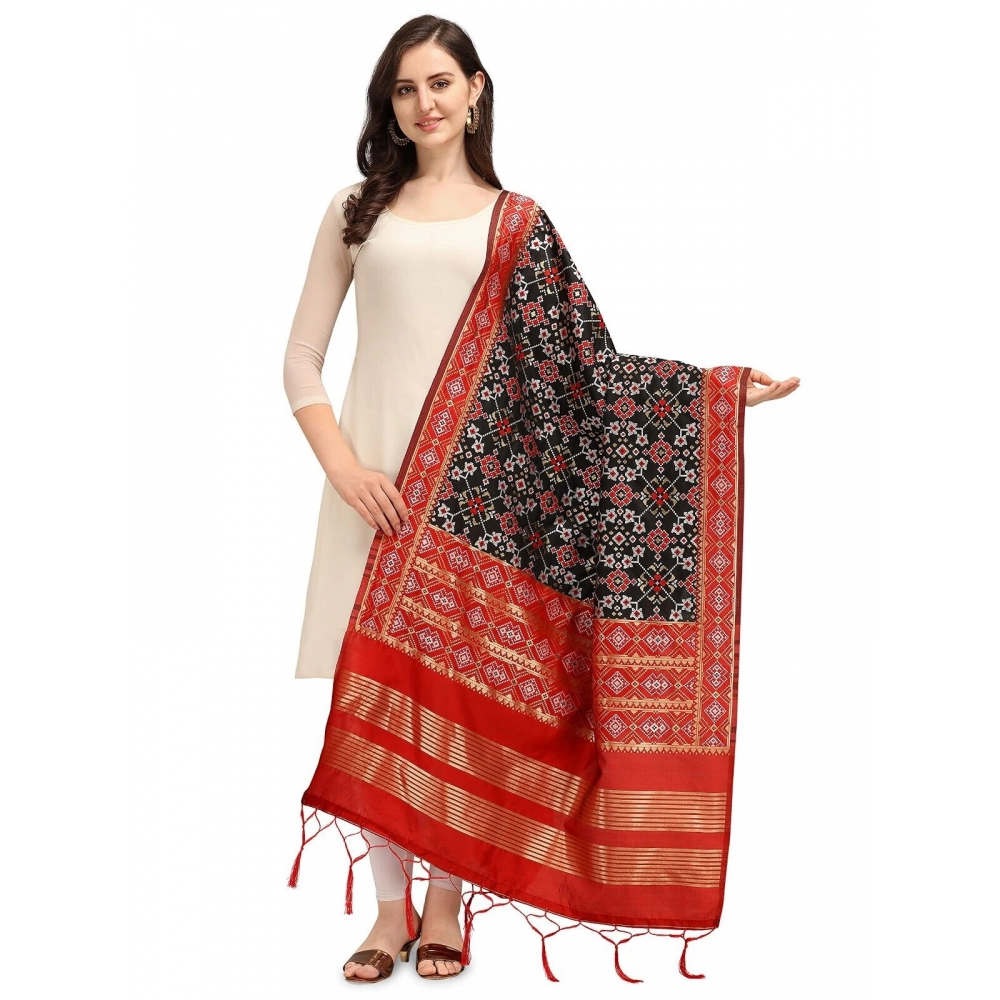 Femilyn Women's Silk Pure weaving Work Duppatta (Black, Length: 2-2.3 Mtrs)