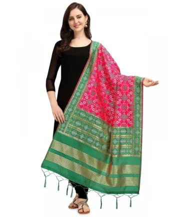 Femilyn Women's Silk Pure weaving Work Duppatta (Pink, Length: 2-2.3 Mtrs)