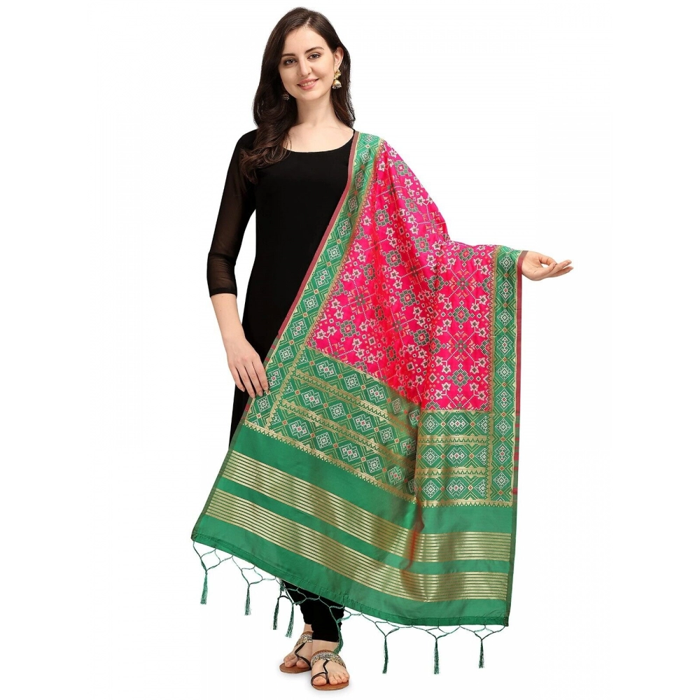 Femilyn Women's Silk Pure weaving Work Duppatta (Pink, Length: 2-2.3 Mtrs)