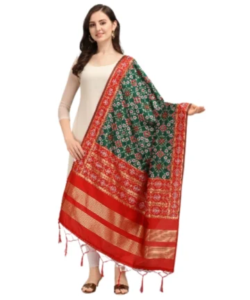 Femilyn Women's Silk Pure weaving Work Duppatta (Green, Length: 2-2.3 Mtrs)